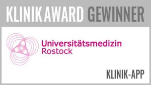 Beim KlinikAward 2017 hat in der Kategorie Beste Klinik-App die Universitätsmedizin Rostock das Projekt "„Klinik to go“: Eine App - viele Nutzen" vorgestellt. Die Projektverantwortlichen sind Kerstin Beckmann (PR/Marketing) und Prof. Dr. Christian Schmidt (Geschäftsführung).