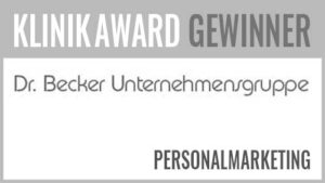 Beim KlinikAward 2015 hat in der Kategorie Bestes Personalmarketing die Dr. Becker Unternehmensgruppe das Projekt "Bewerberorientierung statt Selbstdarstellung" vorgestellt. Die Projektverantwortlichen sind Rebecca Jung (PR/Marketing) und Bastian Liebsch (Geschäftsführung).
