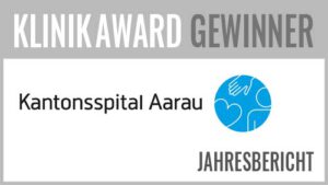 Beim KlinikAward 2017 hat in der Kategorie Bester Qualitäts- und Jahresbericht das Kantonsspital Aarau das Projekt "360° Grad Optik dank Virtual Reality" vorgestellt. Die Projektverantwortlichen sind Andrea Rüegg (PR/Marketing) und Robert Rhiner (Geschäftsführung).